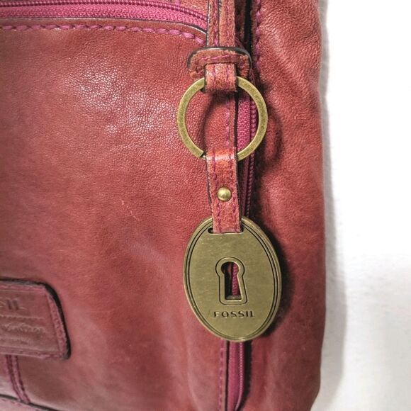 FOSSIL Dark Red Leather Lock Key Crossbody Bag - Picture 3 of 16